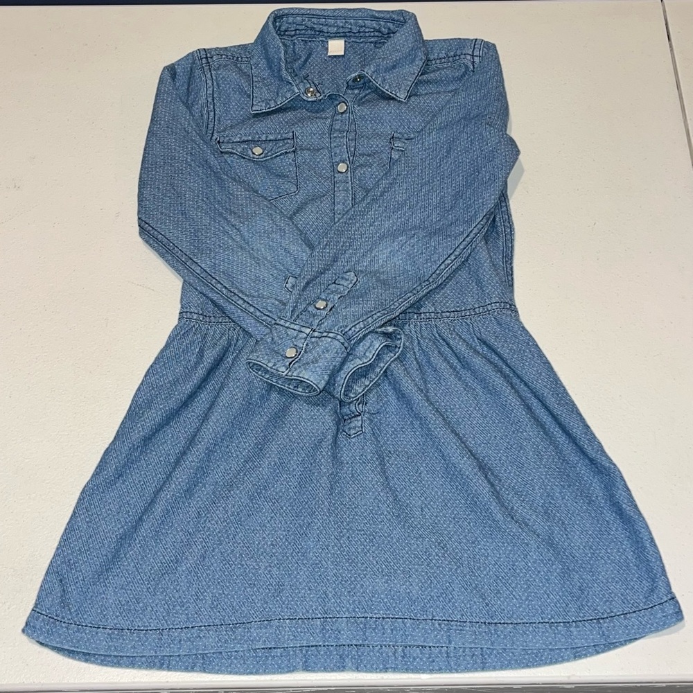 Esprit Girls Light Blue Cotton Pocketed Button Casual Dress, Size 6-7